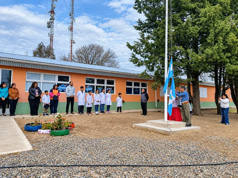 Ceremonia escolar con bandera argentina