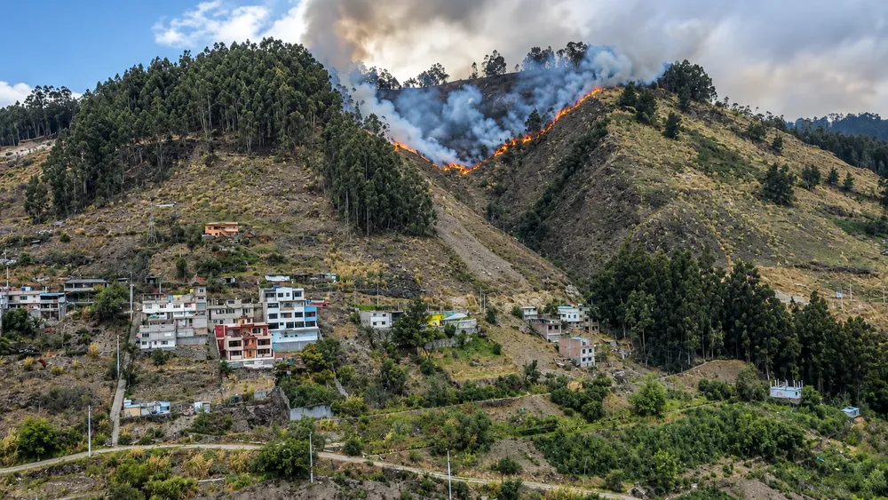 Incendio forestal sobre el pueblo